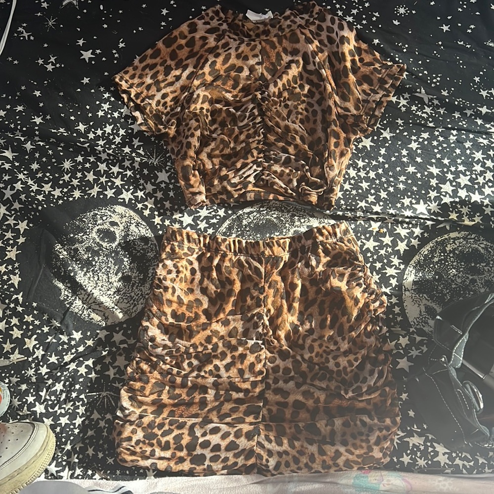 cheetah print skirt and top set